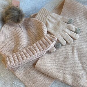 Cozy 3-Piece Winter Set  Hat, Scarf & Touchscreen Gloves Neutral Pink